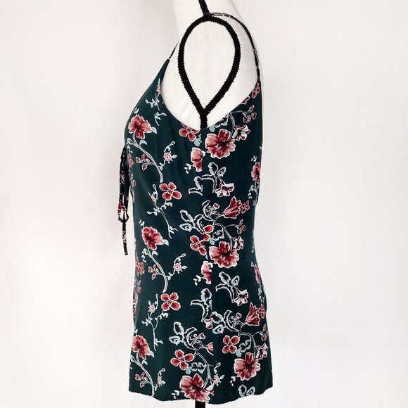 Forever 21 Green Lace-Up Floral Cami Open Back Romper Size S - Picture 6 of 14
